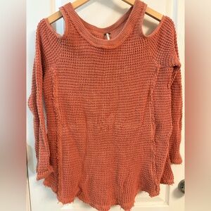 Free People Women's Sunrise Sunset Waffle Knit Cold Shoulder Sweater Size S